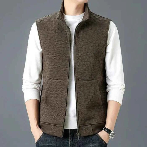 Męska kamizelka bez rękawów z teksturą i zamkiem błyskawicznym-Jacket for women-Olave
