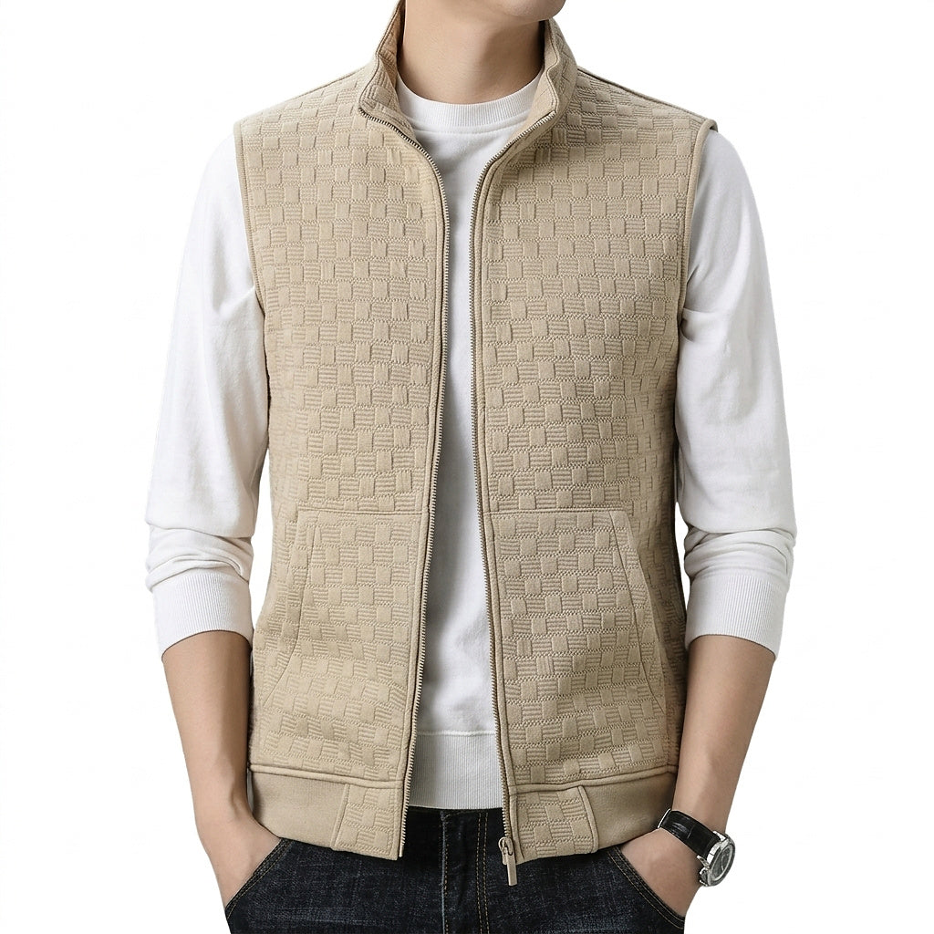 Męska kamizelka bez rękawów z teksturą i zamkiem błyskawicznym-Jacket for women-Olave