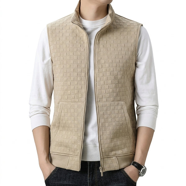 Męska kamizelka bez rękawów z teksturą i zamkiem błyskawicznym-Jacket for women-Olave