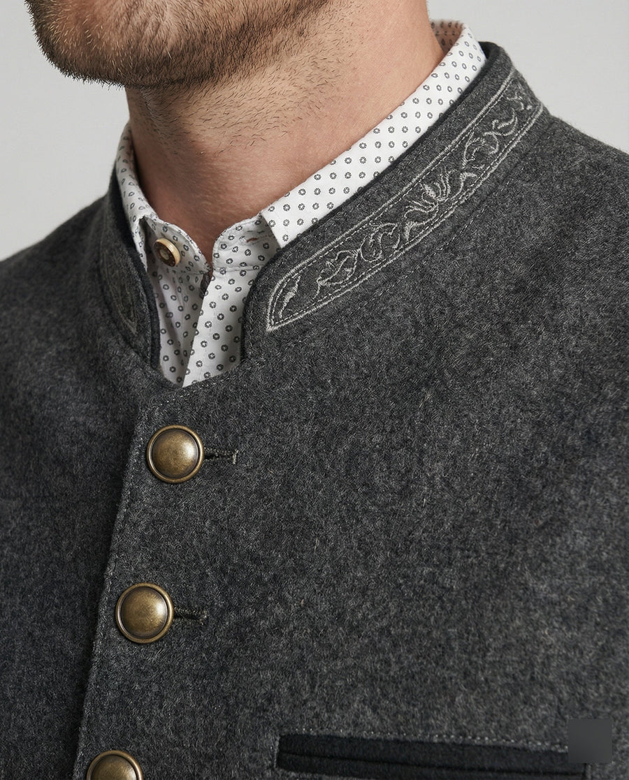 Męska Kamizelka z Kołnierzem Stójką i Zapięciem na Guziki-Vest for men-Olave