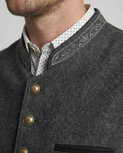 Męska Kamizelka z Kołnierzem Stójką i Zapięciem na Guziki-Vest for men-Olave