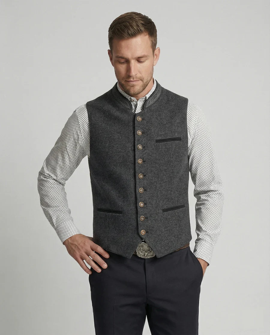 Męska Kamizelka z Kołnierzem Stójką i Zapięciem na Guziki-Vest for men-Olave