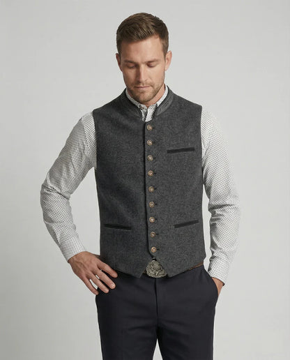 Męska Kamizelka z Kołnierzem Stójką i Zapięciem na Guziki-Vest for men-Olave