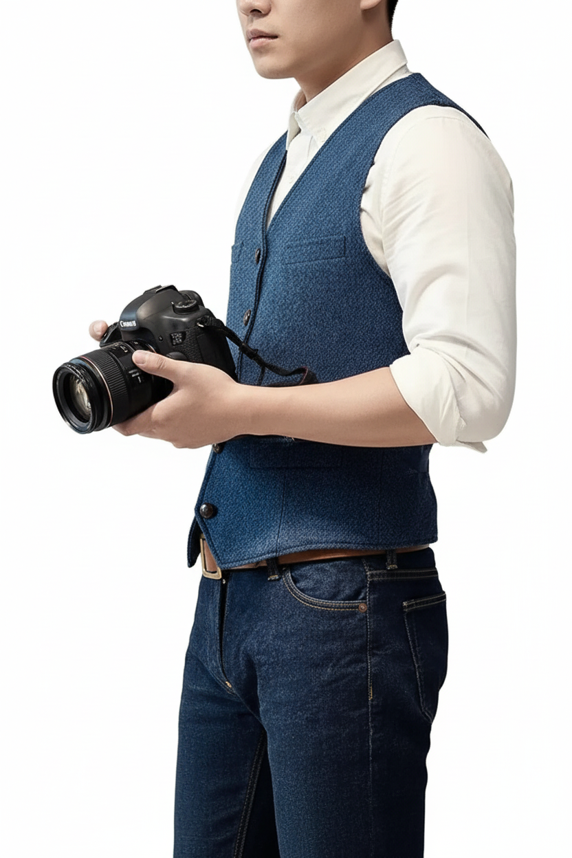 Męska Kamizelka z Zapięciem na Guziki i Dekoltem V-Vest for men-Olave