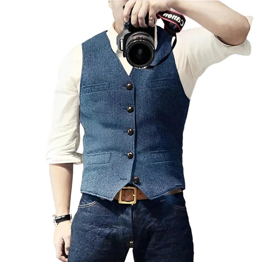 Męska Kamizelka z Zapięciem na Guziki i Dekoltem V-Vest for men-Olave