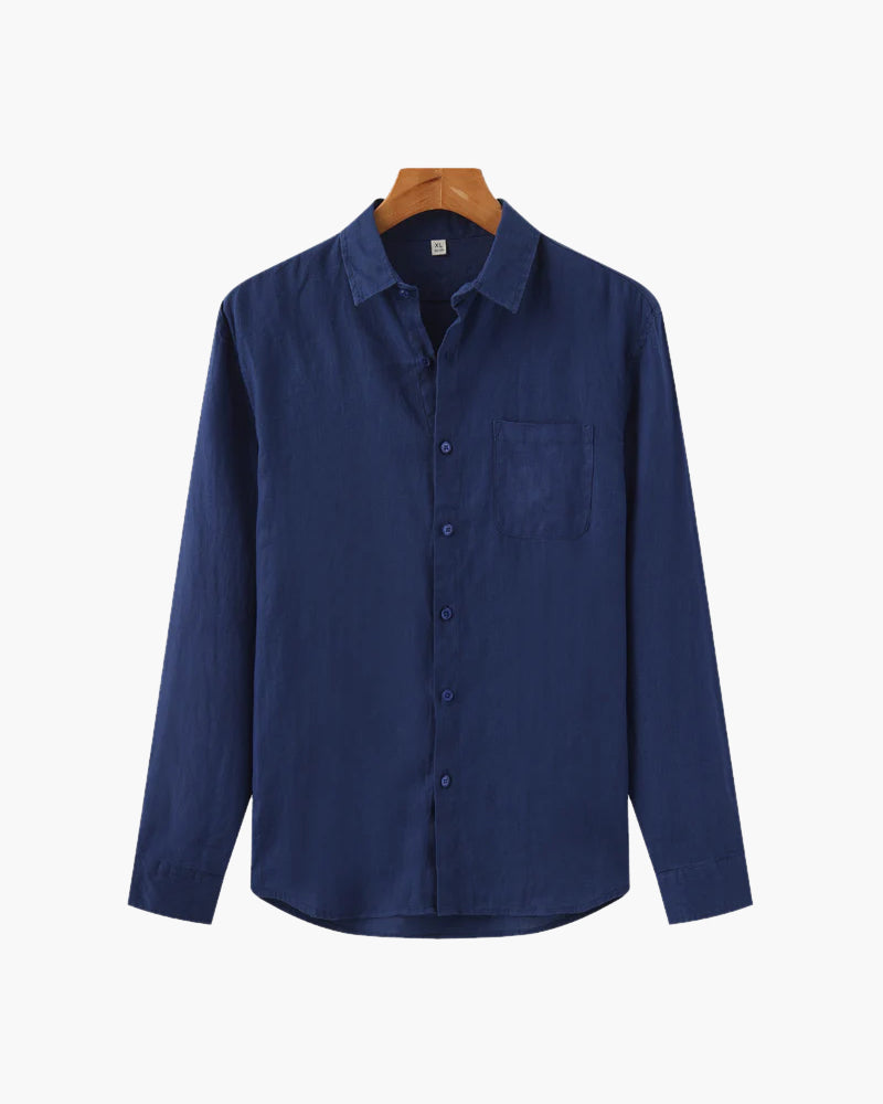 Męska koszula lniana z długim rękawem i kieszenią-Shirts for men-Olave