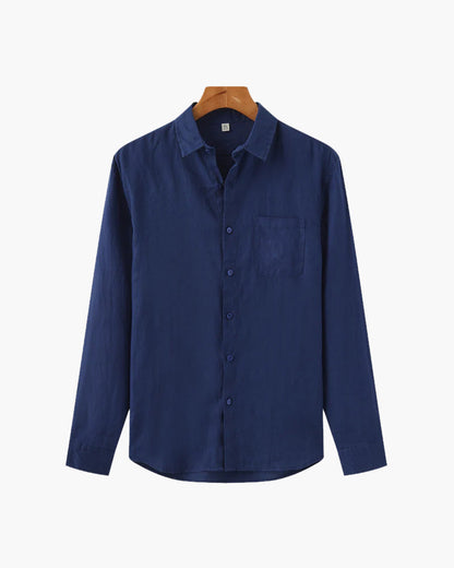 Męska koszula lniana z długim rękawem i kieszenią-Shirts for men-Olave