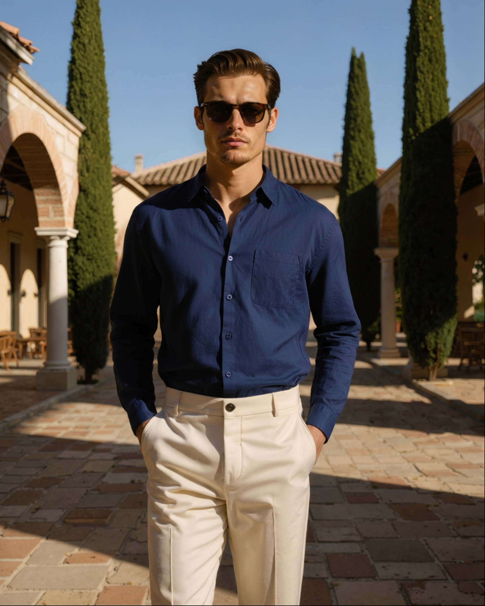 Męska koszula lniana z długim rękawem i kieszenią-Shirts for men-Olave