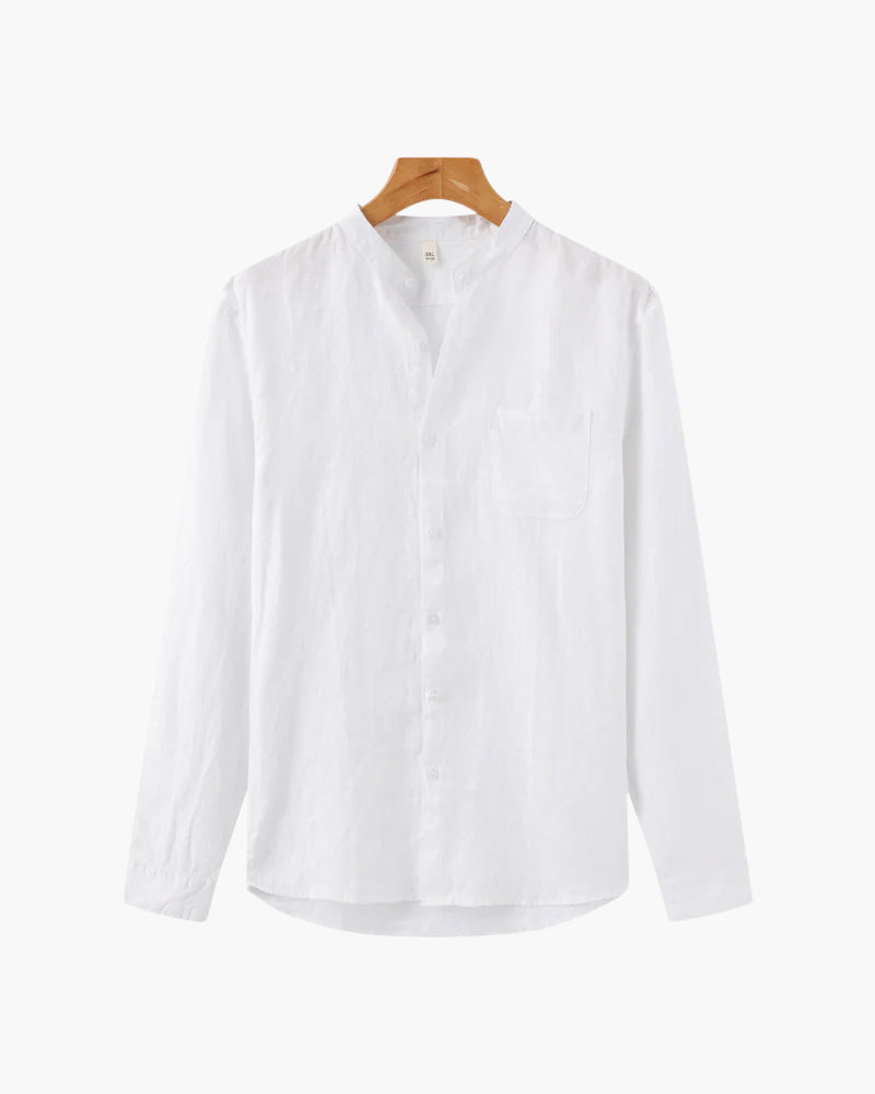 Męska koszula lniana z długim rękawem i kieszenią-Shirts for men-Olave