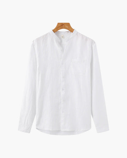 Męska koszula lniana z długim rękawem i kieszenią-Shirts for men-Olave