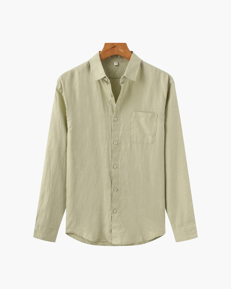 Męska koszula lniana z długim rękawem i kieszenią-Shirts for men-Olave