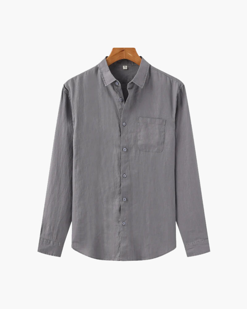 Męska koszula lniana z długim rękawem i kieszenią-Shirts for men-Olave