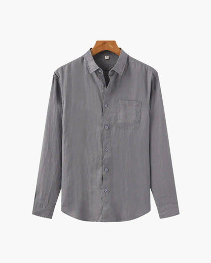 Męska koszula lniana z długim rękawem i kieszenią-Shirts for men-Olave