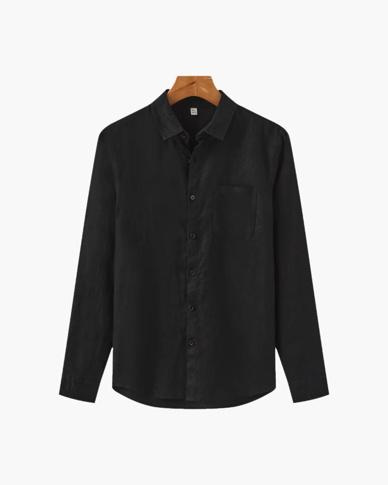 Męska koszula lniana z długim rękawem i kieszenią-Shirts for men-Olave
