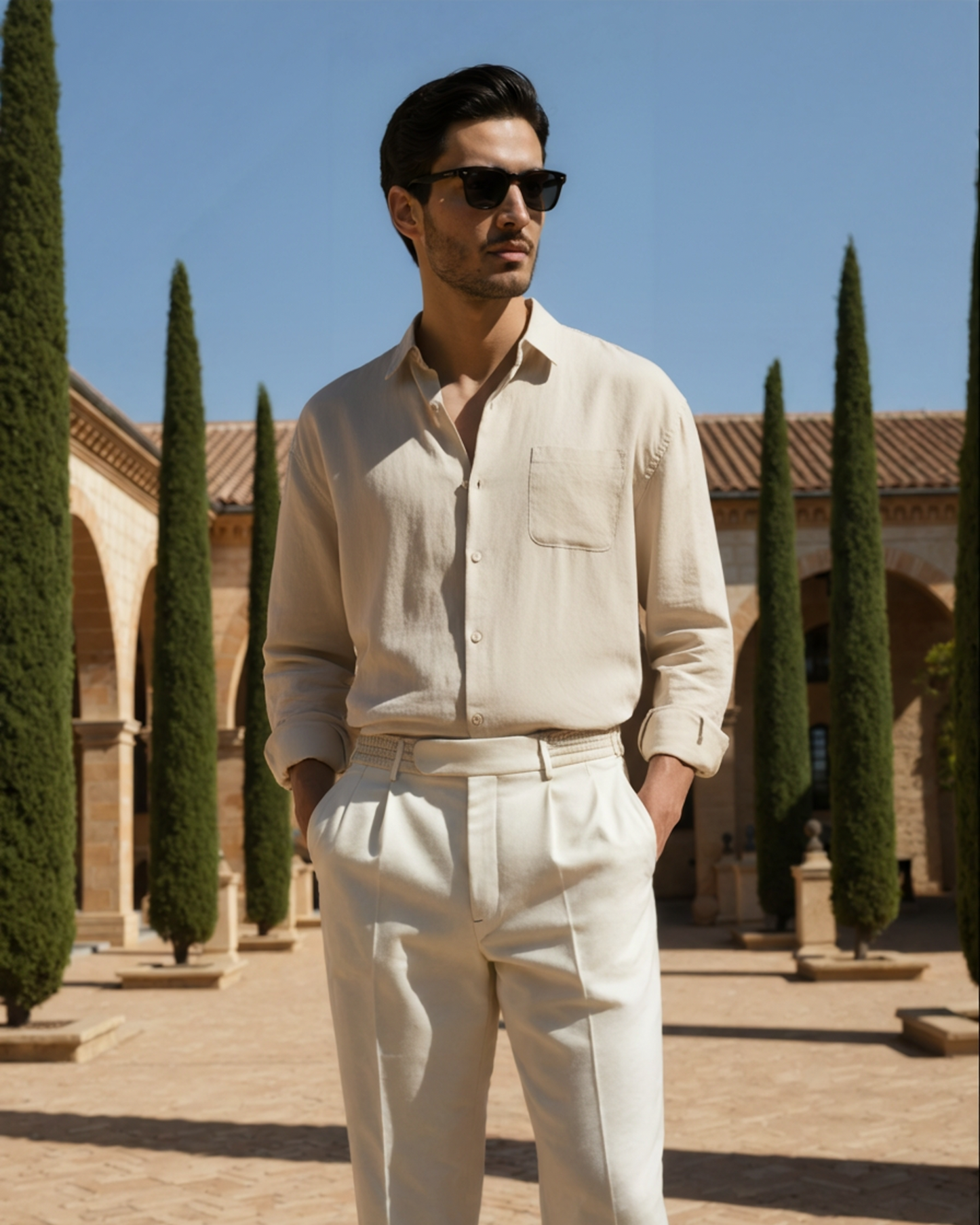 Męska koszula lniana z długim rękawem i kieszenią-Shirts for men-Olave