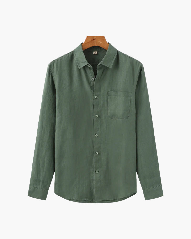 Męska koszula lniana z długim rękawem i kieszenią-Shirts for men-Olave