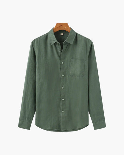Męska koszula lniana z długim rękawem i kieszenią-Shirts for men-Olave