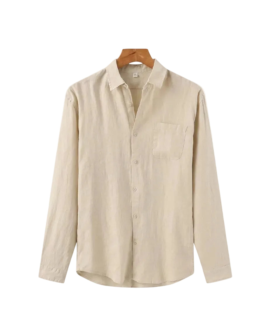 Męska koszula lniana z długim rękawem i kieszenią-Shirts for men-Olave