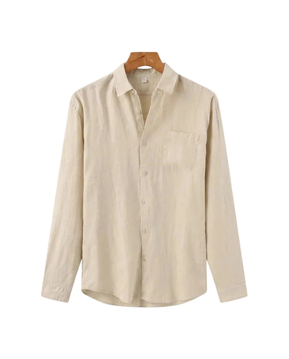Męska koszula lniana z długim rękawem i kieszenią-Shirts for men-Olave