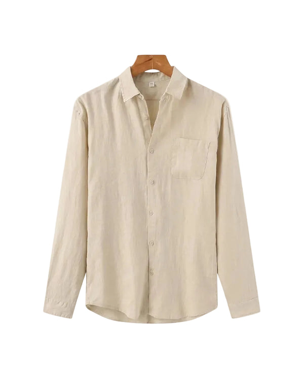 Męska koszula lniana z długim rękawem i kieszenią-Shirts for men-Olave