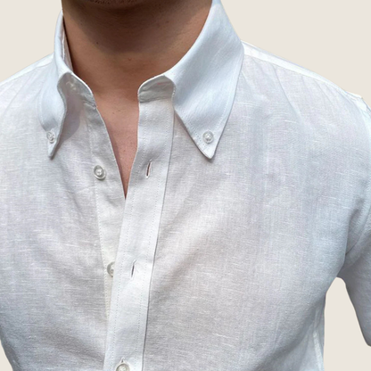 Męska koszula lniana z długim rękawem i kołnierzykiem-Shirts for men-Olave