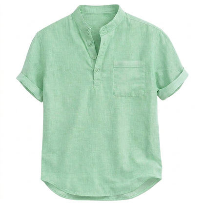 Męska koszula typu henley z krótkim rękawem i stójką oraz kieszenią na piersi-Shirts for men-Olave