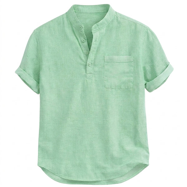 Męska koszula typu henley z krótkim rękawem i stójką oraz kieszenią na piersi-Shirts for men-Olave