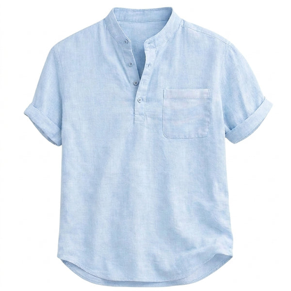 Męska koszula typu henley z krótkim rękawem i stójką oraz kieszenią na piersi-Shirts for men-Olave