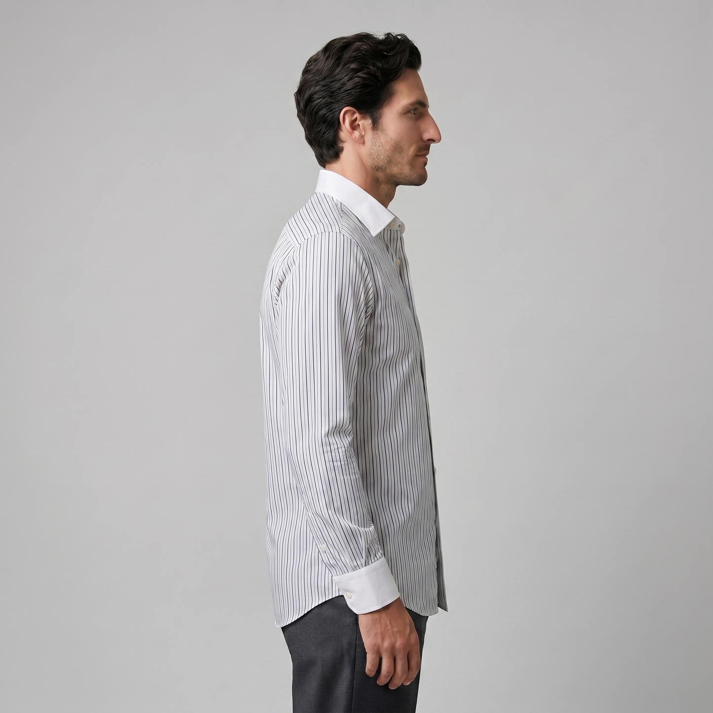 Męska koszula w paski z długim rękawem i guzikami-Shirts for men-Olave
