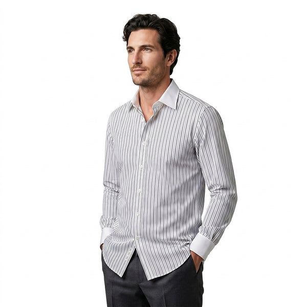 Męska koszula w paski z długim rękawem i guzikami-Shirts for men-Olave