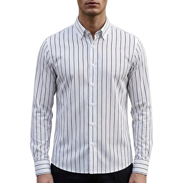 Męska koszula w paski zapinana na guziki-Shirts for men-Olave