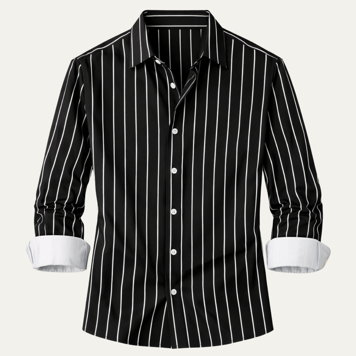 Męska Koszula w Pionowe Paski z Zapięciem na Guziki-Shirts for Men-Olave