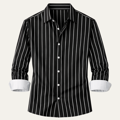 Męska Koszula w Pionowe Paski z Zapięciem na Guziki-Shirts for Men-Olave