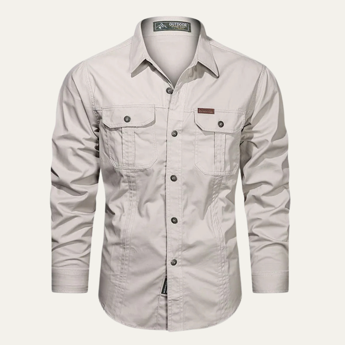 Męska koszula z długim rękawem, dwiema kieszeniami na piersi i pionowymi przeszyciami-Shirts for men-Olave