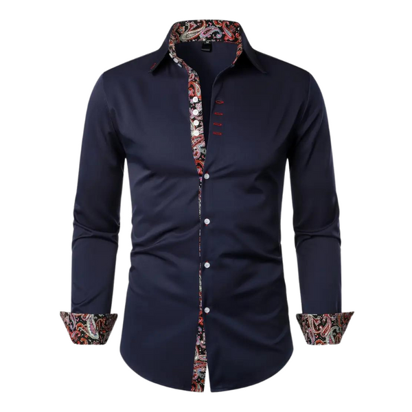 Męska koszula z długim rękawem i akcentami we wzór paisley-Shirts for men-Olave