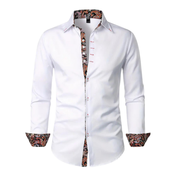 Męska koszula z długim rękawem i akcentami we wzór paisley-Shirts for men-Olave