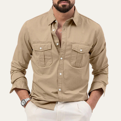 Męska koszula z długim rękawem i dwiema kieszeniami na piersi-Shirts for men-Olave