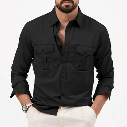 Męska koszula z długim rękawem i dwiema kieszeniami na piersi-Shirts for men-Olave