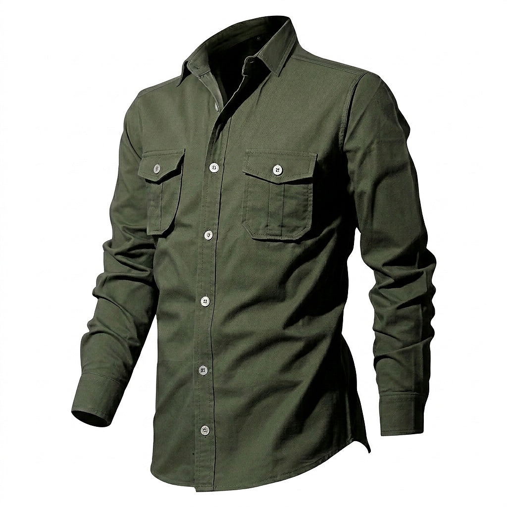 Męska koszula z długim rękawem i dwiema kieszeniami na piersi-Shirts for men-Olave