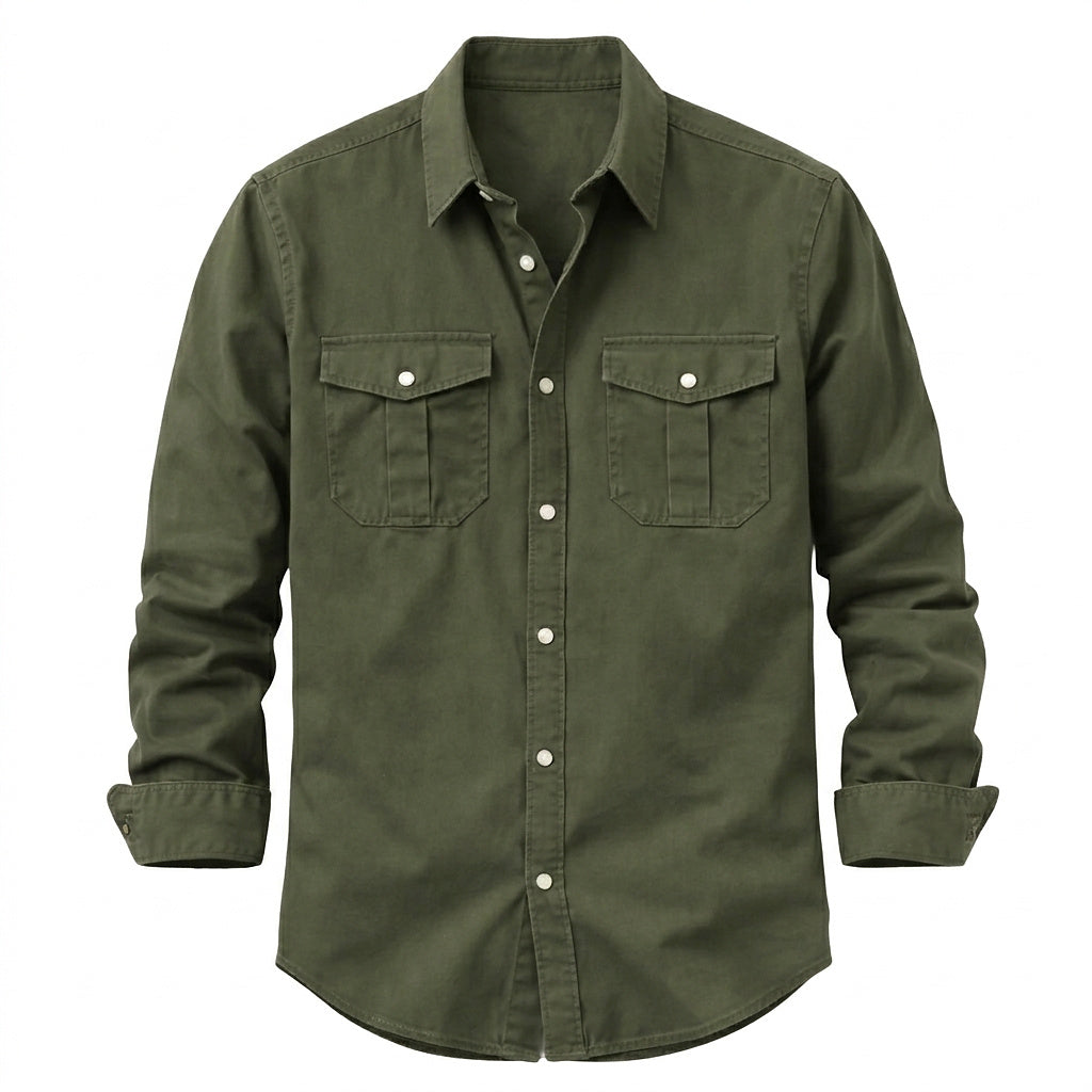Męska koszula z długim rękawem i dwiema kieszeniami na piersi-Shirts for men-Olave
