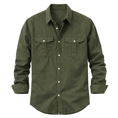 Męska koszula z długim rękawem i dwiema kieszeniami na piersi-Shirts for men-Olave