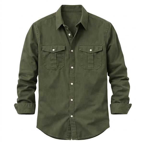 Męska koszula z długim rękawem i dwiema kieszeniami na piersi-Shirts for men-Olave