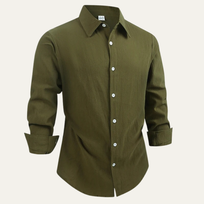 Męska koszula z długim rękawem i kołnierzem zapinana na guziki-Shirts for Men-Olave