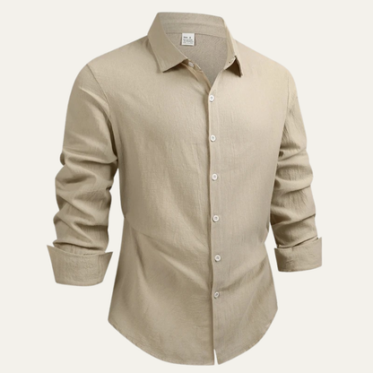 Męska koszula z długim rękawem i kołnierzem zapinana na guziki-Shirts for Men-Olave