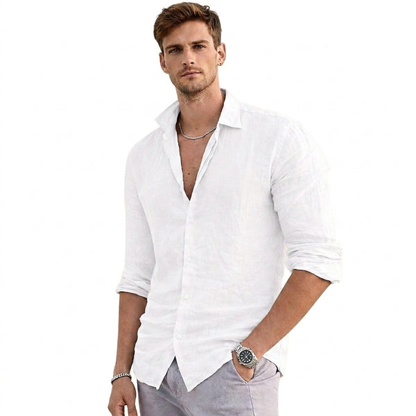 Męska koszula z długim rękawem i kołnierzykiem z teksturowanego materiału-Shirt for men-Olave