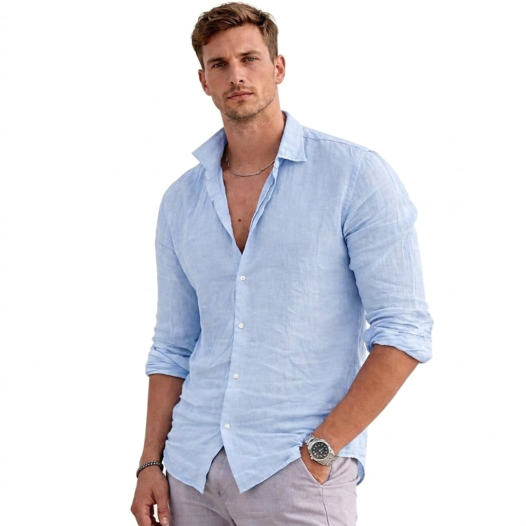 Męska koszula z długim rękawem i kołnierzykiem z teksturowanego materiału-Shirt for men-Olave