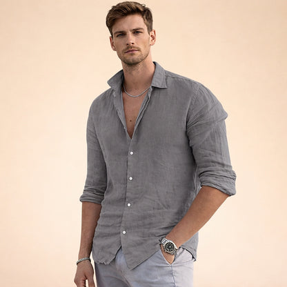 Męska koszula z długim rękawem i kołnierzykiem z teksturowanego materiału-Shirt for men-Olave