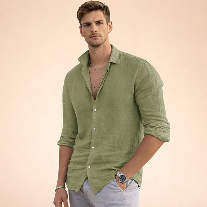 Męska koszula z długim rękawem i kołnierzykiem z teksturowanego materiału-Shirt for men-Olave