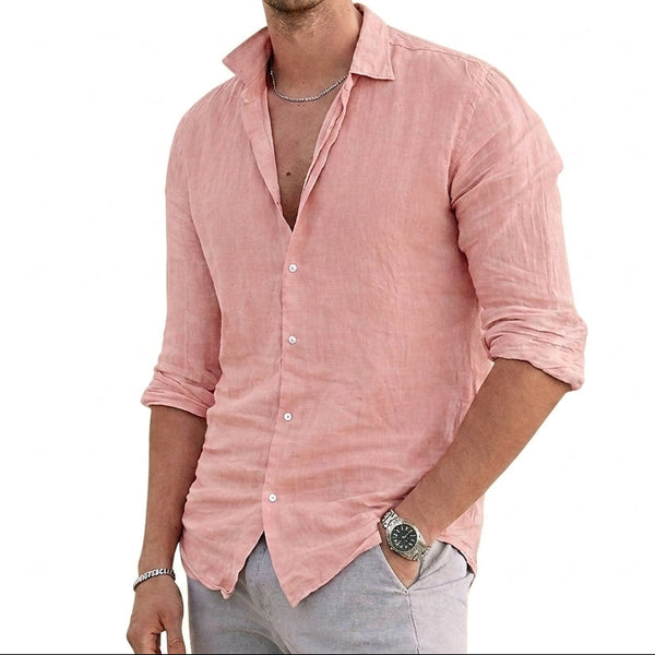 Męska koszula z długim rękawem i kołnierzykiem z teksturowanego materiału-Shirt for men-Olave