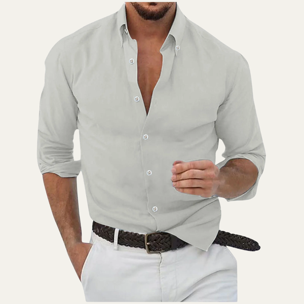 Męska koszula z długim rękawem, kołnierzem i zapięciem na guziki-Shirts for Men-Olave